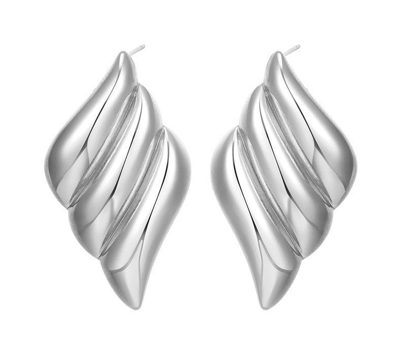 Geometric 18K Gold Stainless Steel Fashion Simple Metal Style Triple Wing Stud Earrings asonjewelry